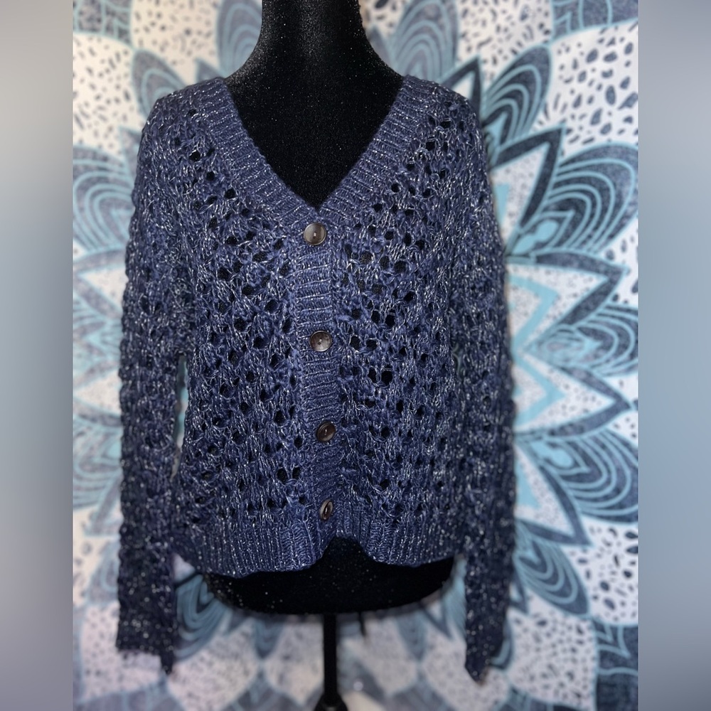 Maurices Blue Cardigan Sweater with Intricate Knit Design